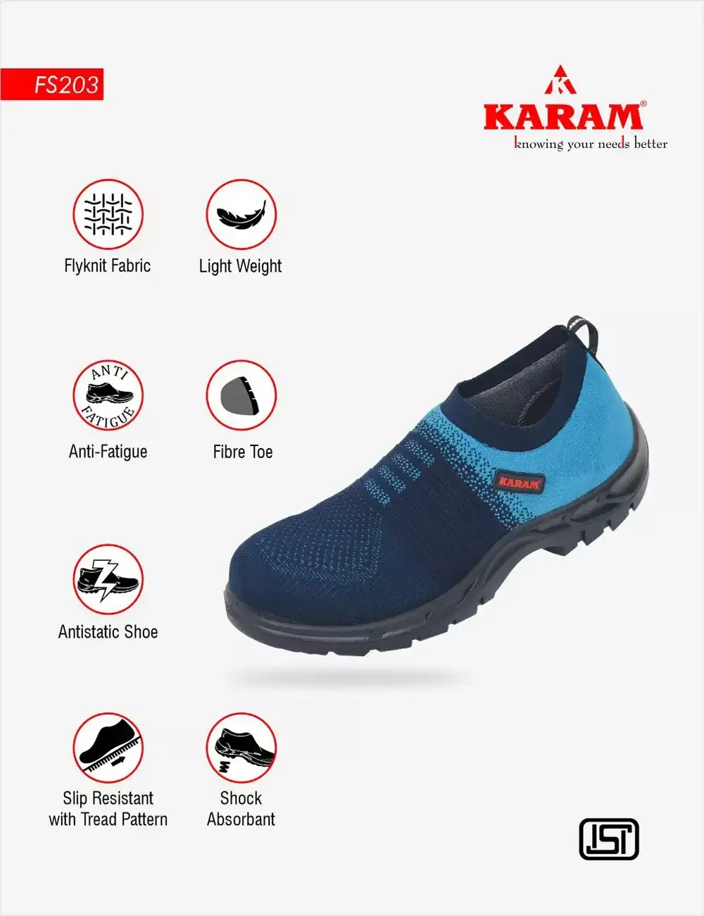 Flytex Black and Blue Sporty Slip-On Safety Shoes, FS203FN(FWSAMN)