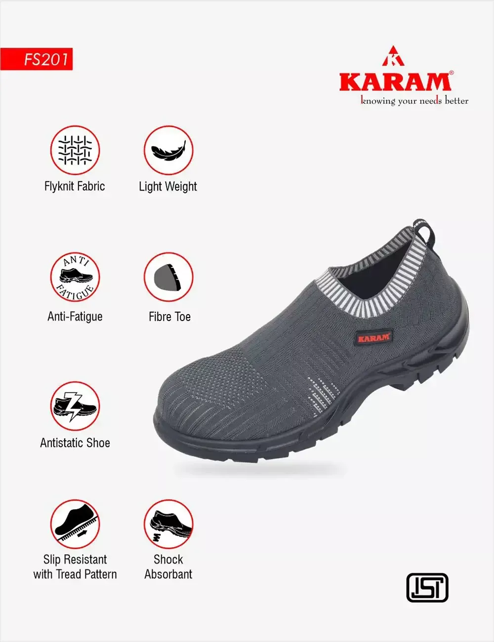 Flytex Grey Sporty Slip-On Safety Shoes, FS201FN(FWSAMN)