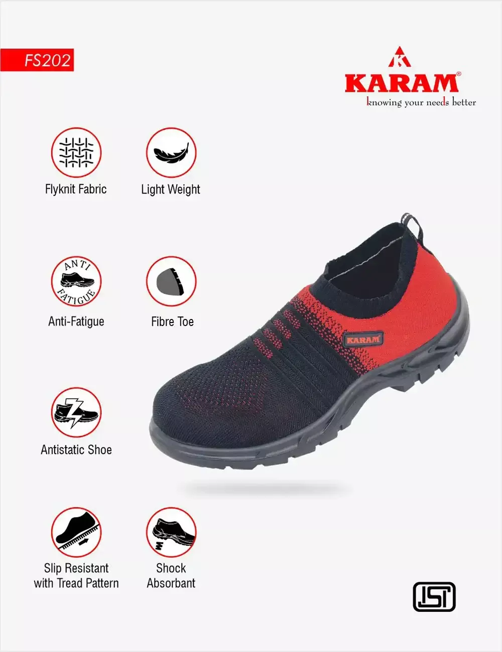 Flytex Red and Black Sporty Slip-On Safety Shoes, FS202FN(FWSAMN)