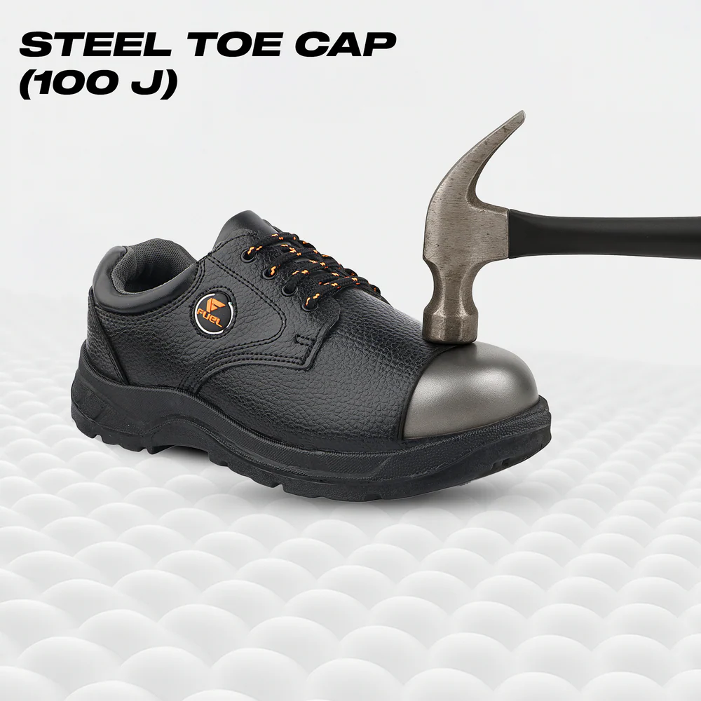 FUEL Arsenal LC Genuine Leather Safety Shoes for Men's Steel Toe Cap With Single Density PVC Sole (Black)