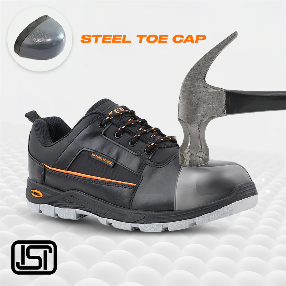FUEL Armour 3 DD ISI Marked Synthetic Fabric Breathable Safety Shoes For Men's Steel Toe Cap With Double Density Rubberized PVC Sole (Black)