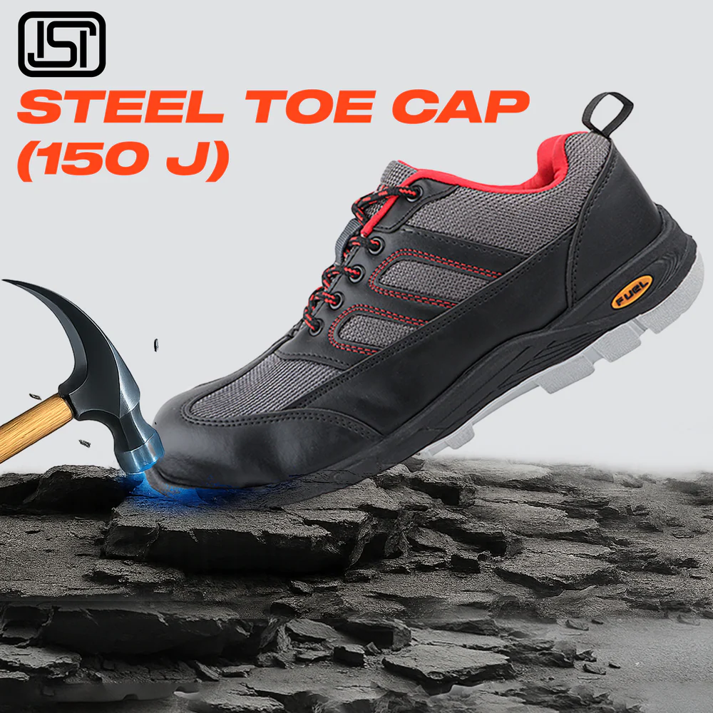 FUEL Armour 4 DD ISI Marked Synthetic Fabric Breathable Safety Shoes For Men's Steel Toe Cap With Double Density Rubberized PVC Sole (Grey)