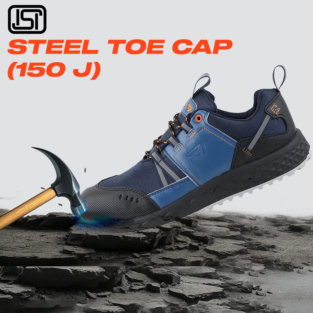 FUEL Flute Synthetic Upper & PVC double density Sole Industrial Steel Toe Safety Shoes for Men (Blue)