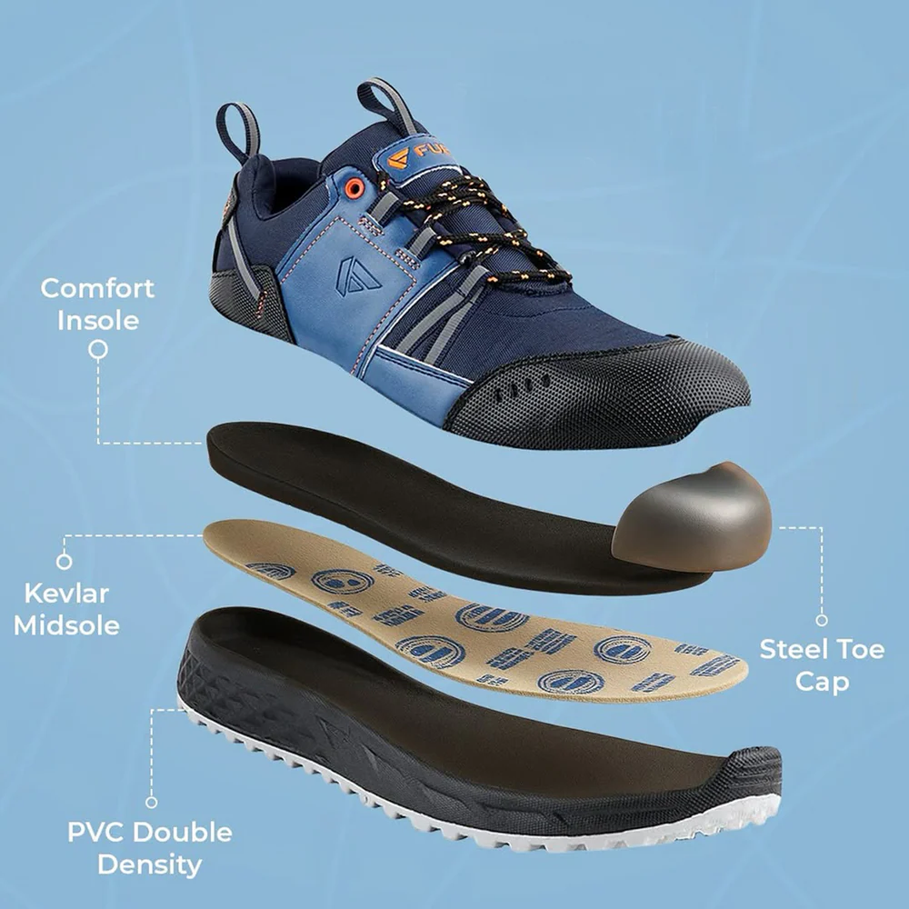 FUEL Flute Synthetic Upper & PVC double density Sole Industrial Steel Toe Safety Shoes for Men (Blue)