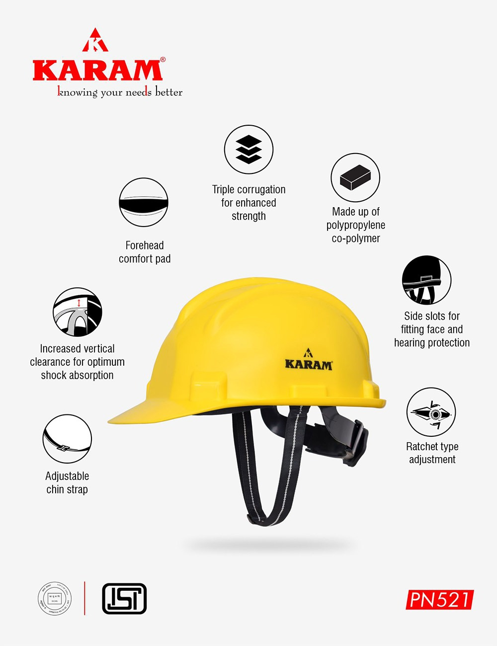 Safety Helmet with Protective Peak with Ratchet Type Adjustment, PN521