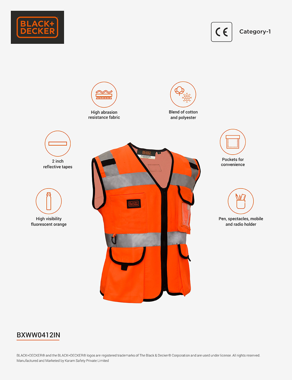 BLACK+DECKER Reflective Jacket, BXWW0412IN