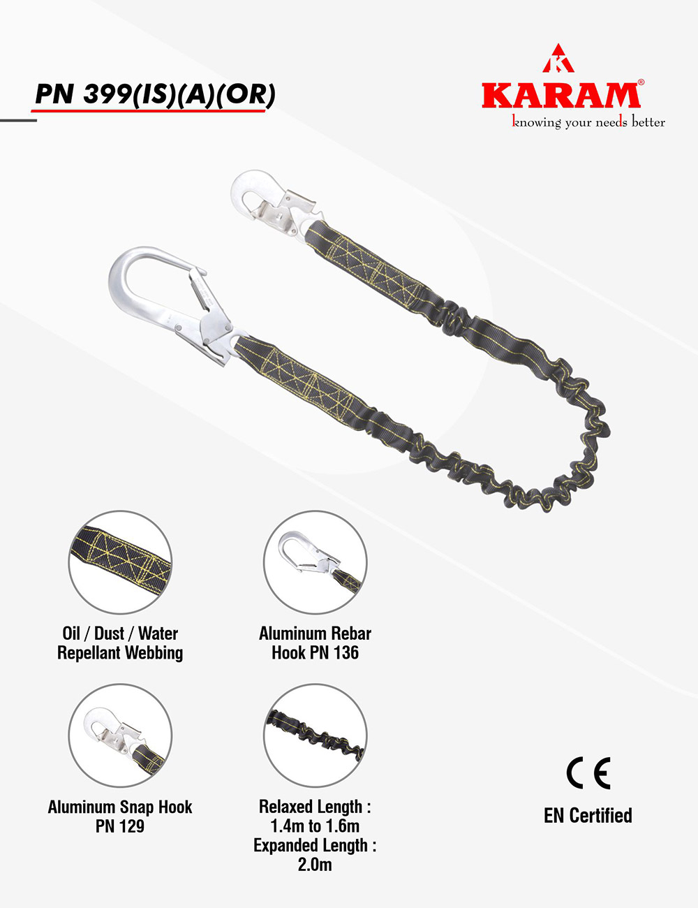 Karam Revolta Expandable Internal Shock Absorbing Lanyard, PN399(IS)(A)(OR)