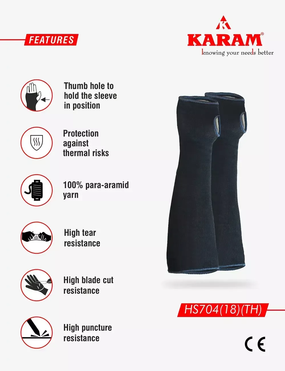 Arm Protection Black with Thumb Hole, HS704(18)TH