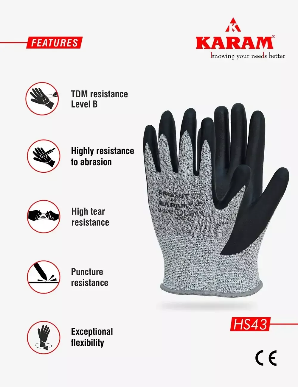 HPPE Liner with Black Nitrile Micro Foam Coating, HS43