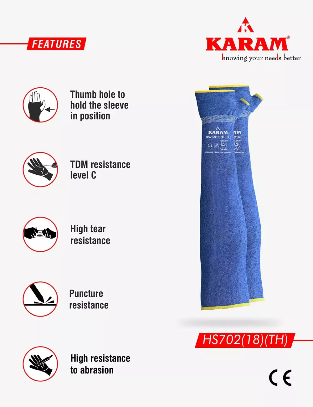 Arm Protection HPPE / Glass Liner with Thumb Hole, HS702(18)(TH)
