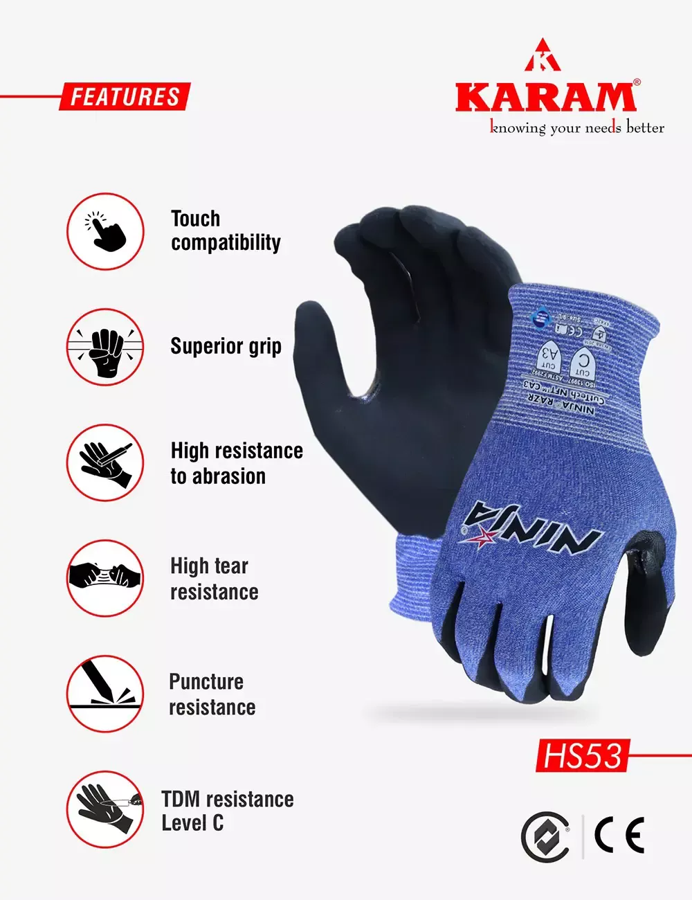 HPPE, Glass, Nylon & Spandex Plaited Composite Knitted Liner with NFT Coating, HS53