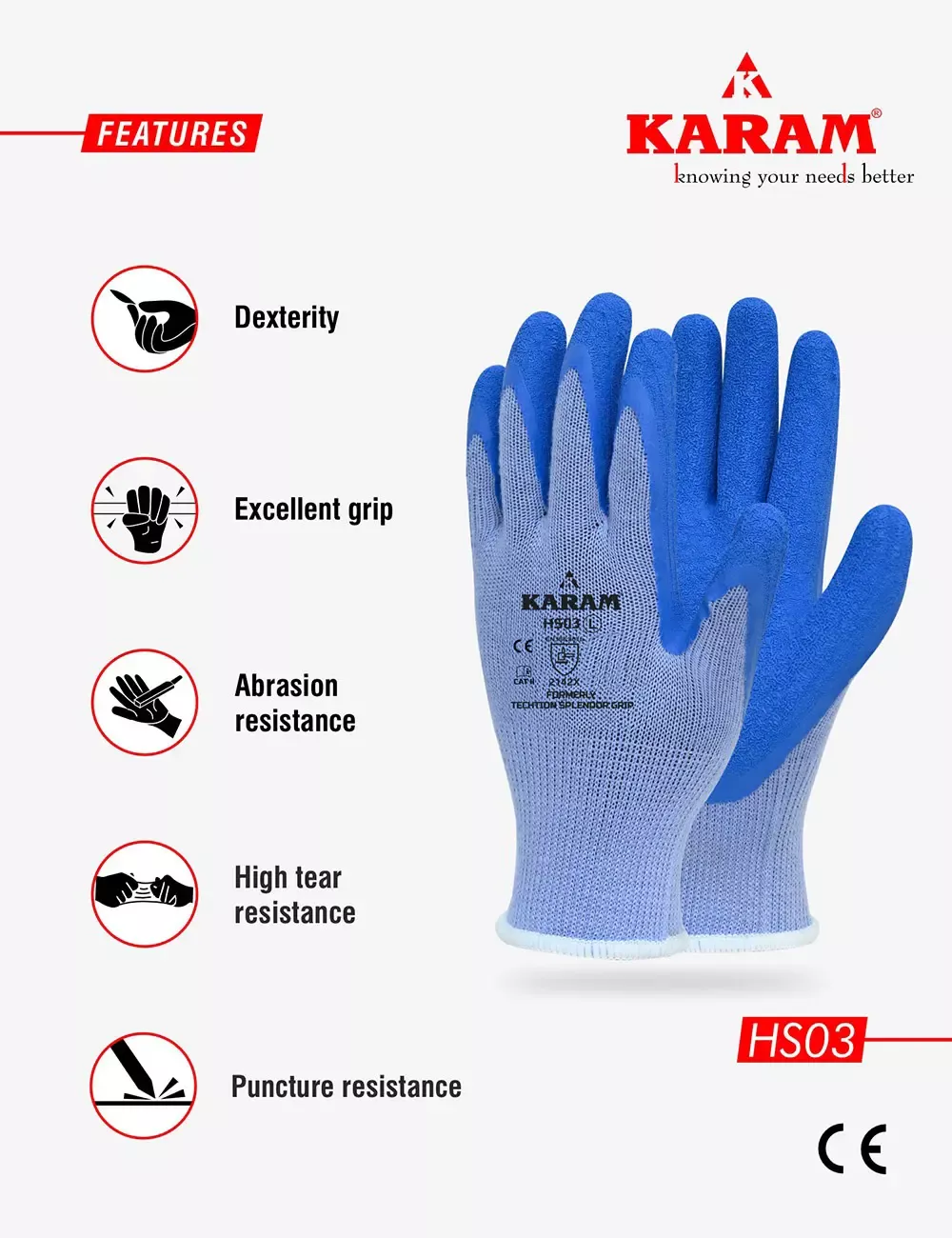 Polycotton Liner with Natural Latex Coating Blue Safety Gloves, HS03(L)