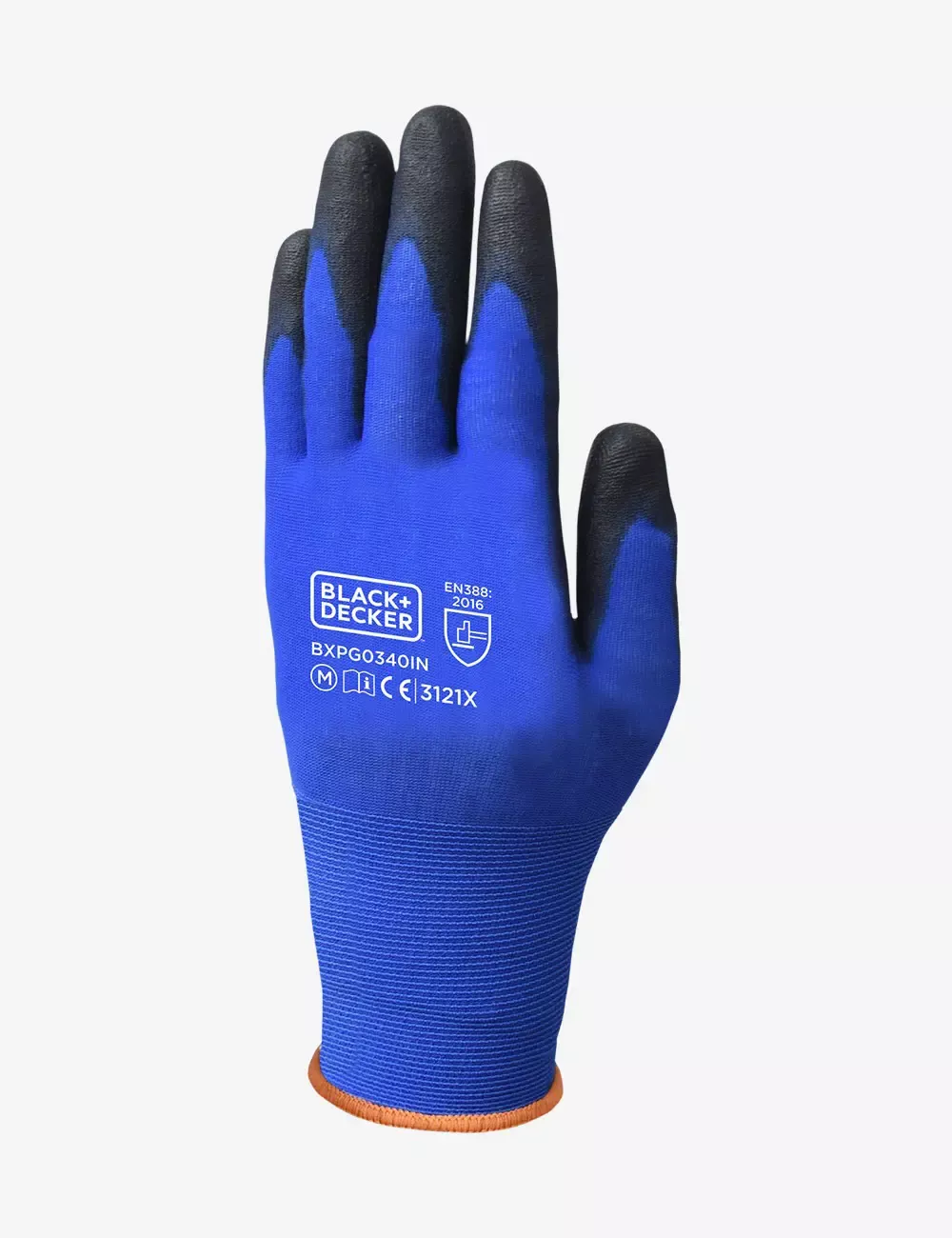BLACK+DECKER Blue & Black Polyurethane Coated Gloves, Size-L BXPG0340IN