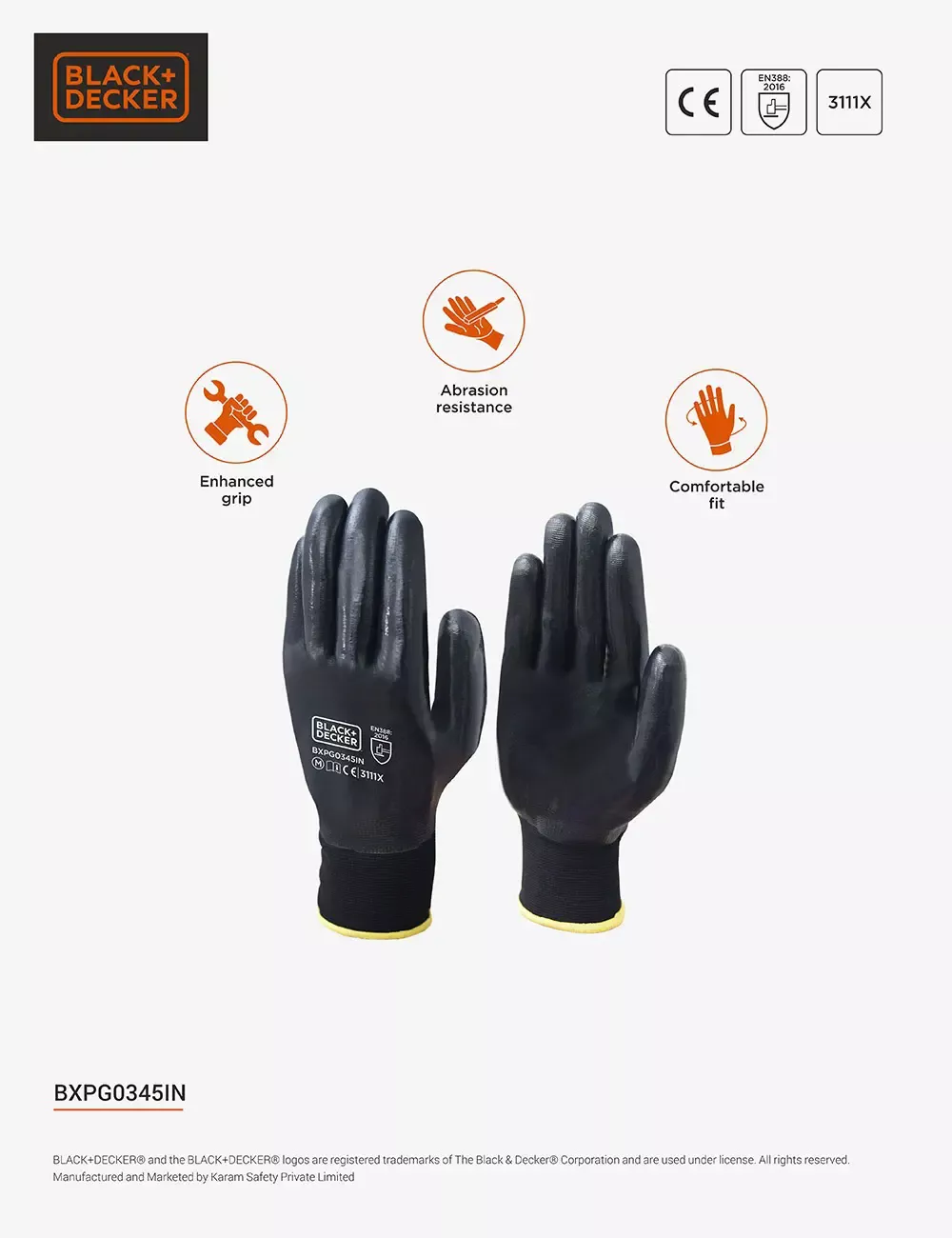 BLACK+DECKER Black Nitrile Hand Gloves, Size-L BXPG0345IN