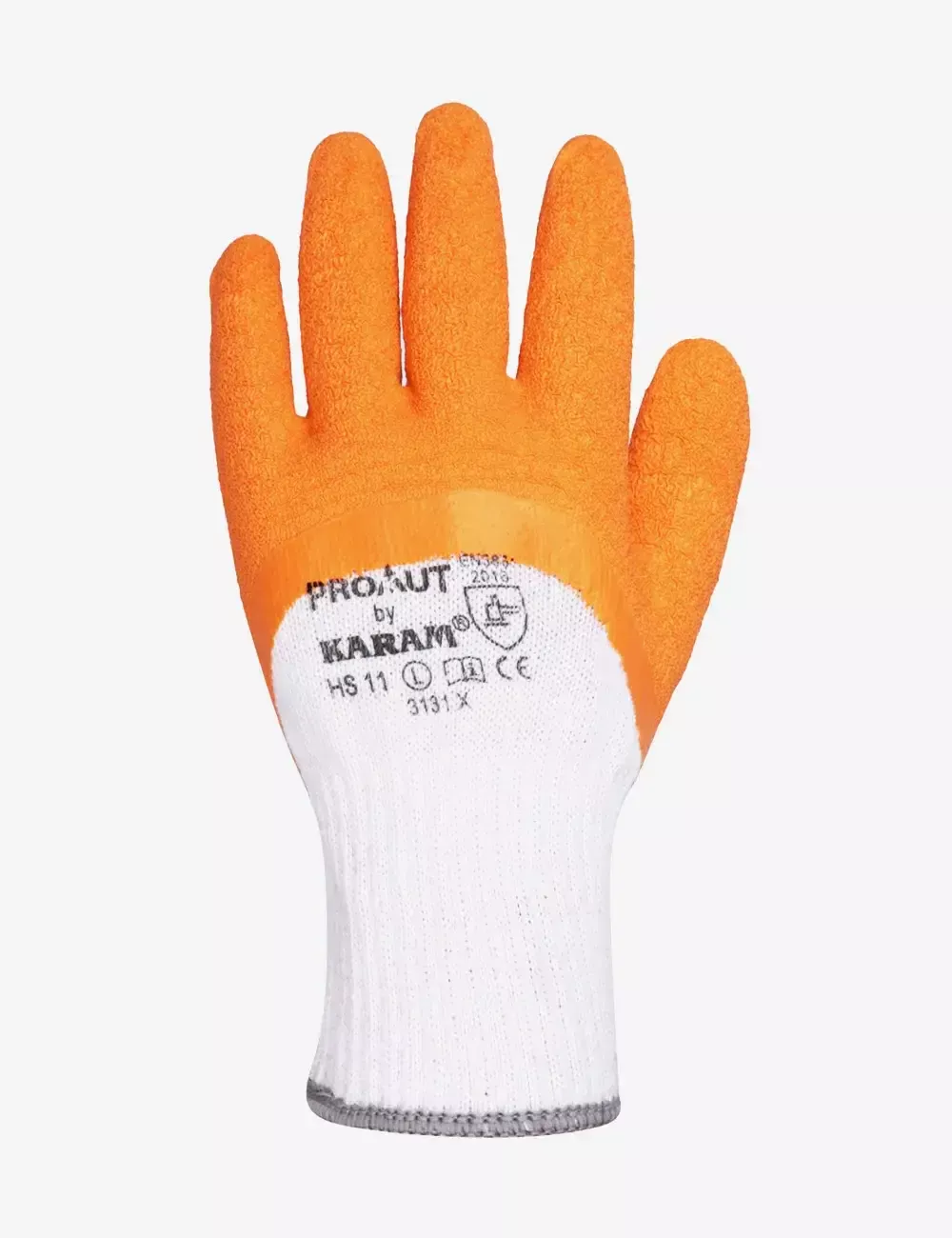 White Polycotton Liner with Orange Latex Crinkle Coating Glove, HS11