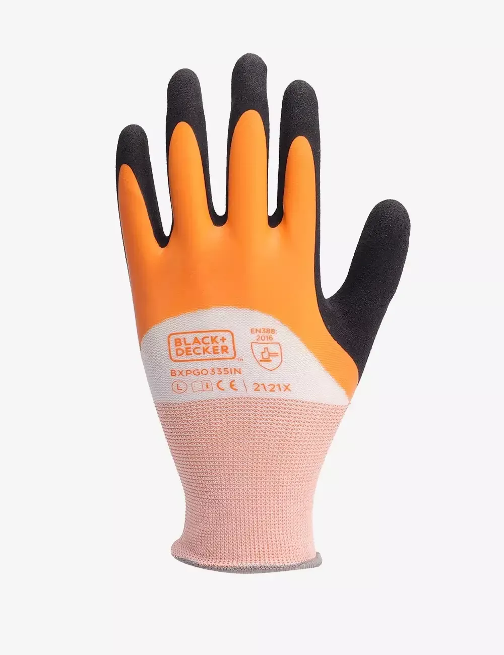 BLACK+DECKER Orange & Black Latex Coated Gloves, Size-L BXPG0335IN