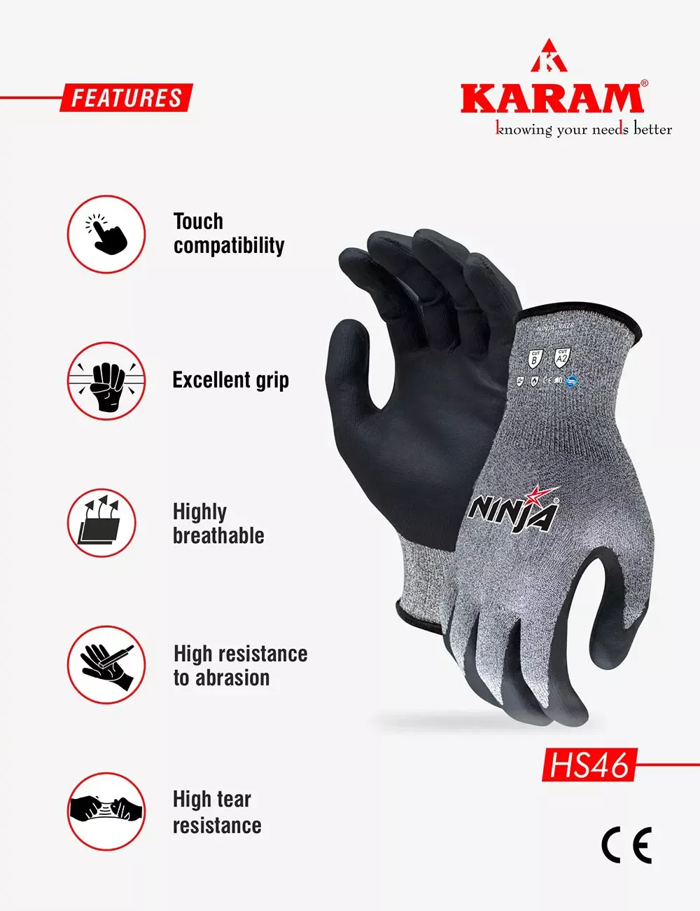Composite Knitted Liner with KTCR and NFT coating Safety Gloves, HS46