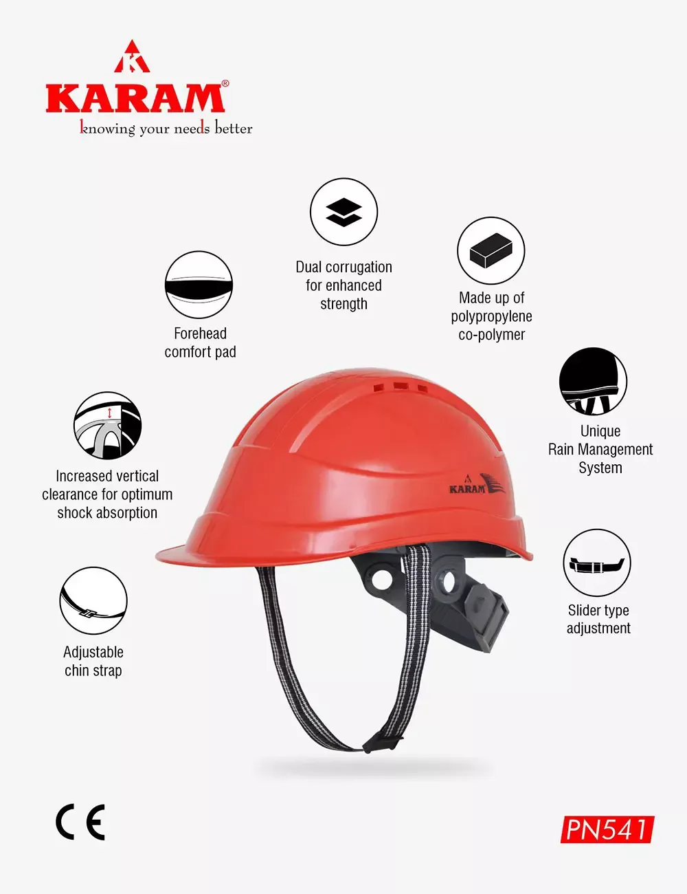 Safety Helmet with Protective Peak with Slider Type Adjustment and Ventilation Slots, PN541