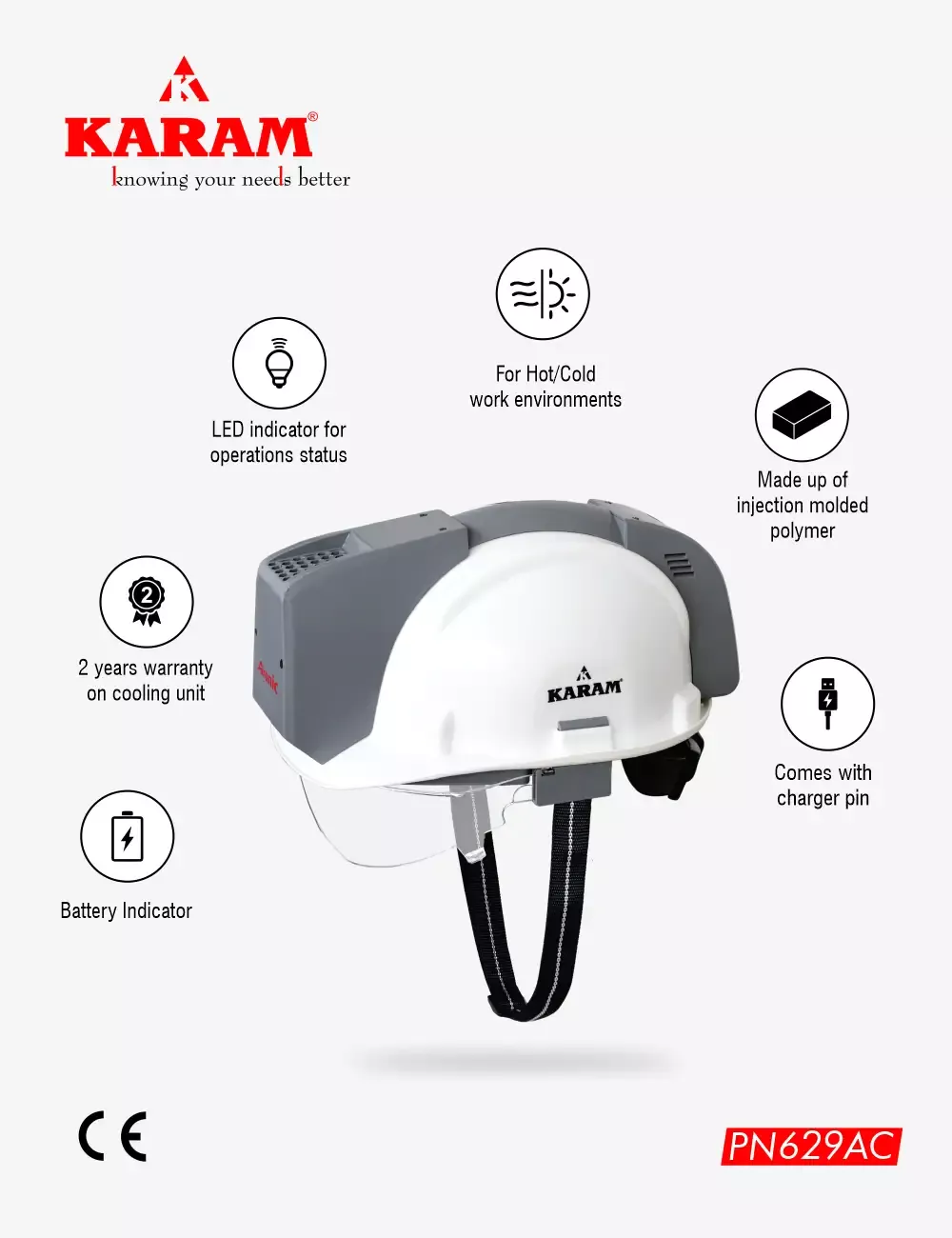 Aironic Air Conditioned Safety Helmet, PN629AC(WHITE)