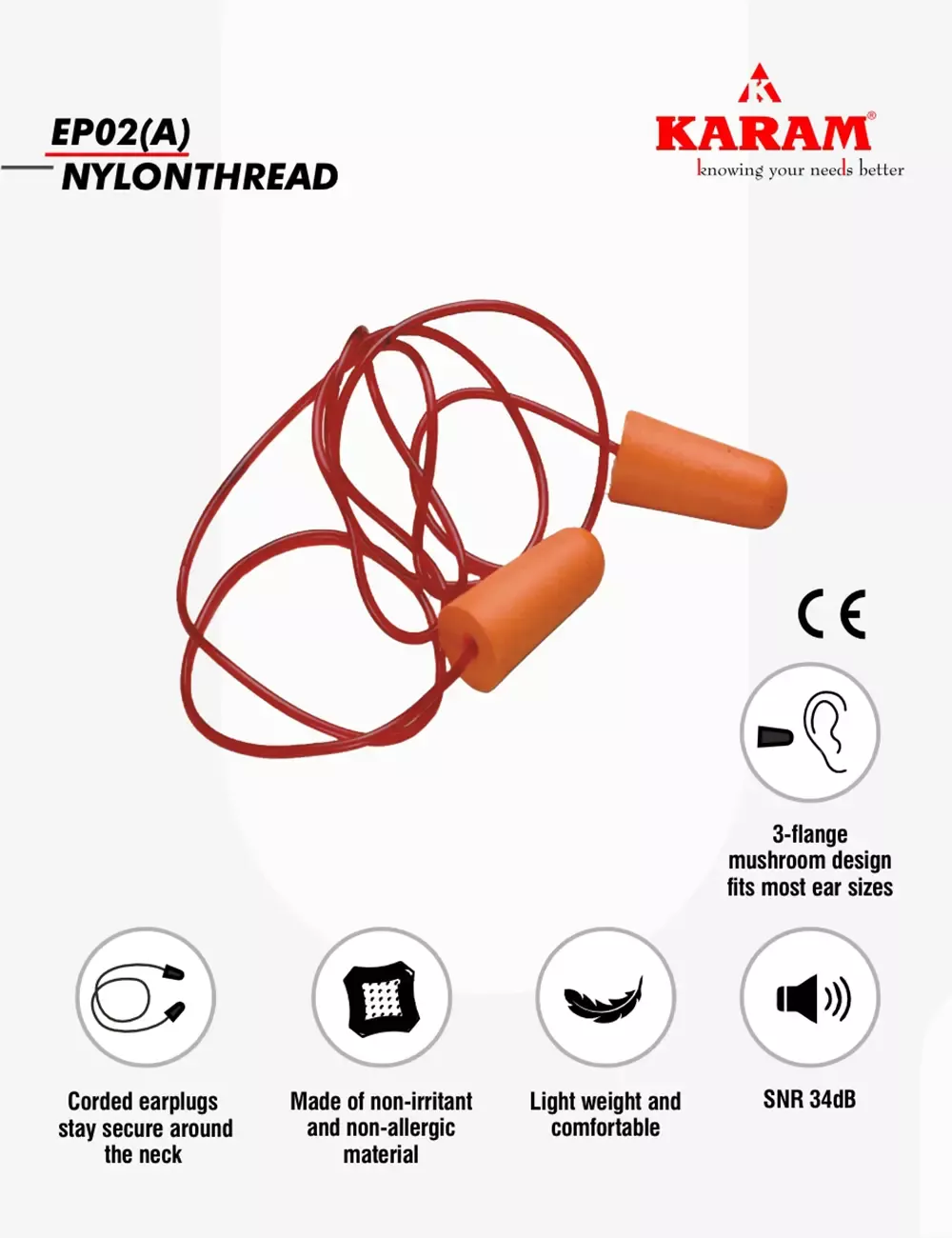 Nylon Thread Earplugs, EP-02(A)NYLONTHREAD
