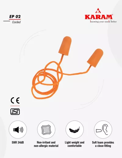 Corded Disposable Foam Ear Plugs EP02(A)-Pack of 1