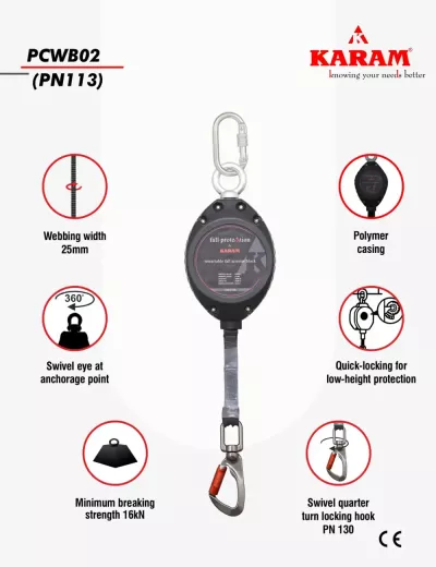 KARAM 6m Retractable Block Polymer Casing with Webbing, PCWB06(112_130)