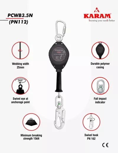 KARAM Retractable Block in Polymer Casing with Webbing Lanyard, PCWB3.5N(PN112)