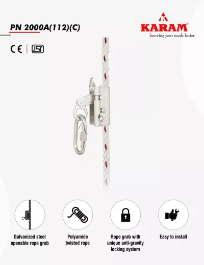 Guided type Fall Arrester System on Flexible Anchorage Line with Openable Rope Grab, PN2000A(112(C))