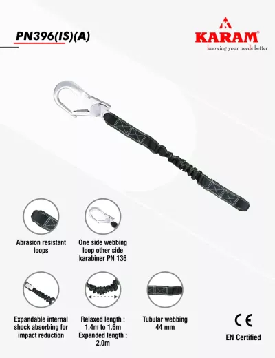 KARAM, Internal Shock Absorbing Expandable Lanyard One Side Loop and Other Side Hook PN136, PN396(IS)(A)