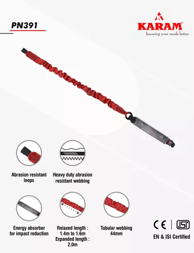 KARAM, Energy Absorbing Expandable Webbing Lanyard with Both Side Loop, PN391