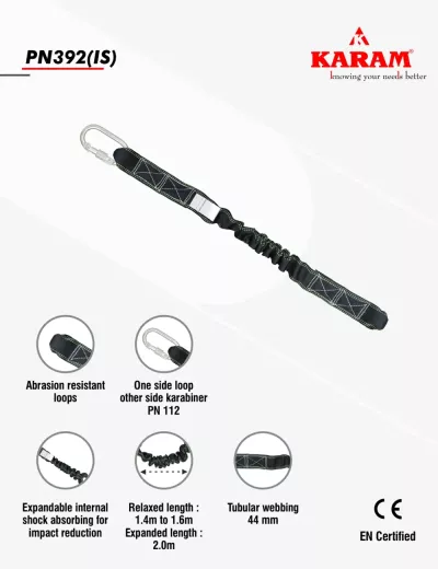 KARAM, Internal Shock Absorbing Expandable Lanyard One Side Loop and Other Side Karabiner PN112, PN392(IS)