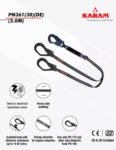 KARAM 2 m, Dienoc E.A. Forked Lanyard with Dielectric Hooks PN166, PN361(30)(DE)(2.0M)