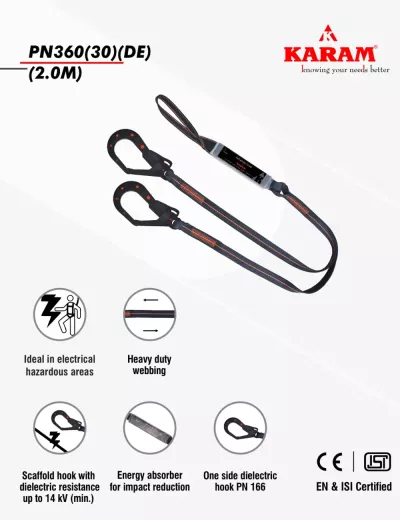 KARAM 2 m, Dienoc E.A. Forked Lanyard with Dielectric Hooks PN166, PN360(30)(DE)(2.0M)