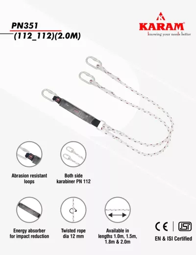 KARAM 2 m, Forked Lanyard with Energy Absorber and Connectors PN112 & PN112, PN351(112_112)(2.0M)