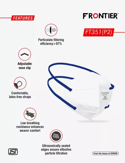 FFP2 Pollution Resistant Disposable Flat Fold Respirator with Head Strap, FT351(P2)(WHITE)