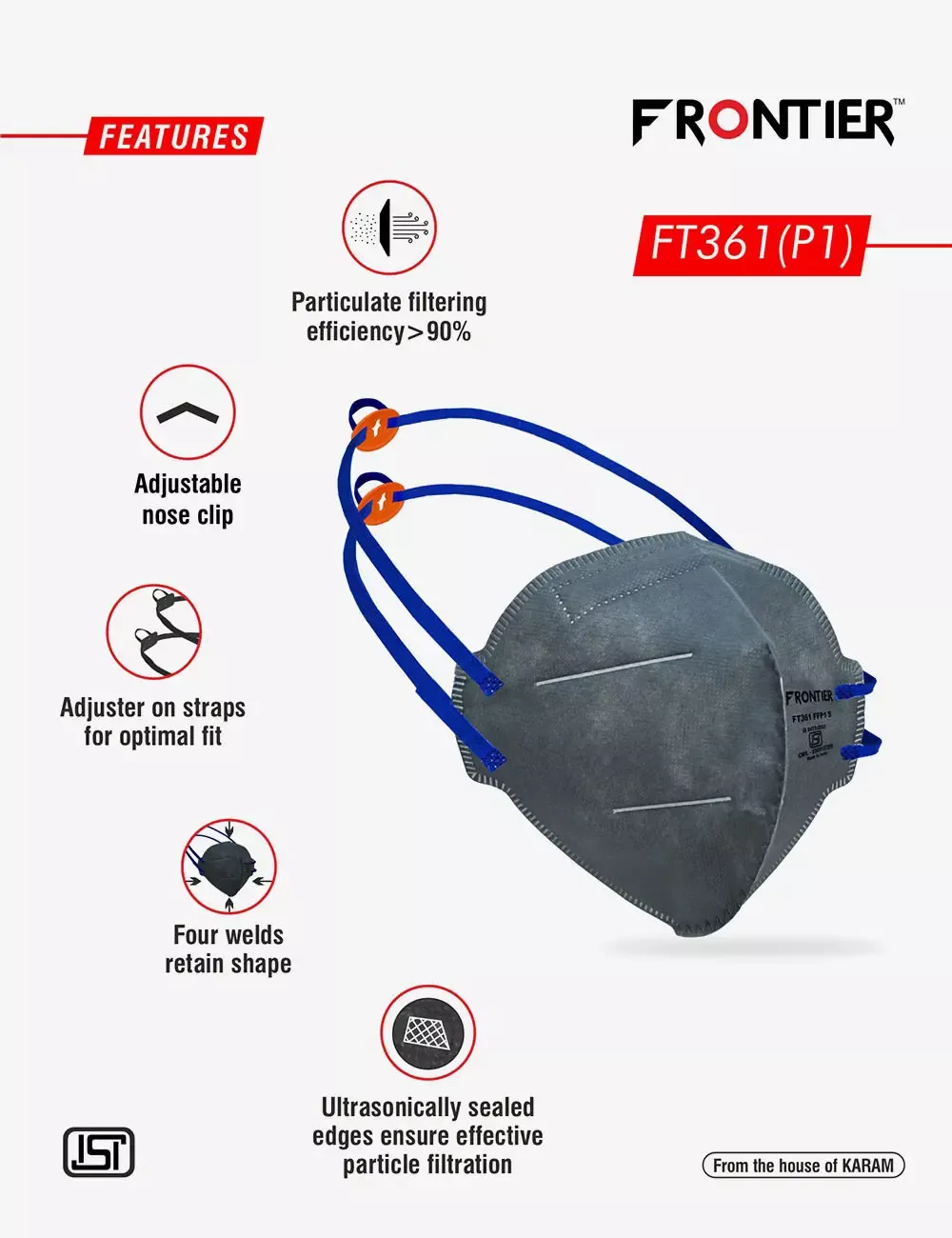 FFP1 S Disposable Flat Fold Respirator with Head Strap, FT361(P1)