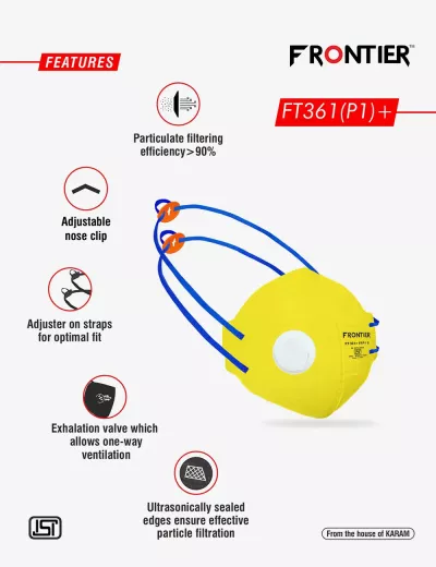 FFP1 S Disposable Flat Fold Respirator with Head Strap and Exhalation Valve, FT361(P1)(YELLOW)+