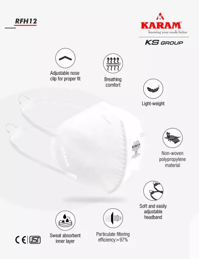 FFP2 SL NR D Pollution Resistant Disposable Face Respirator with Adjustable Headband, RFH12(WHITE)