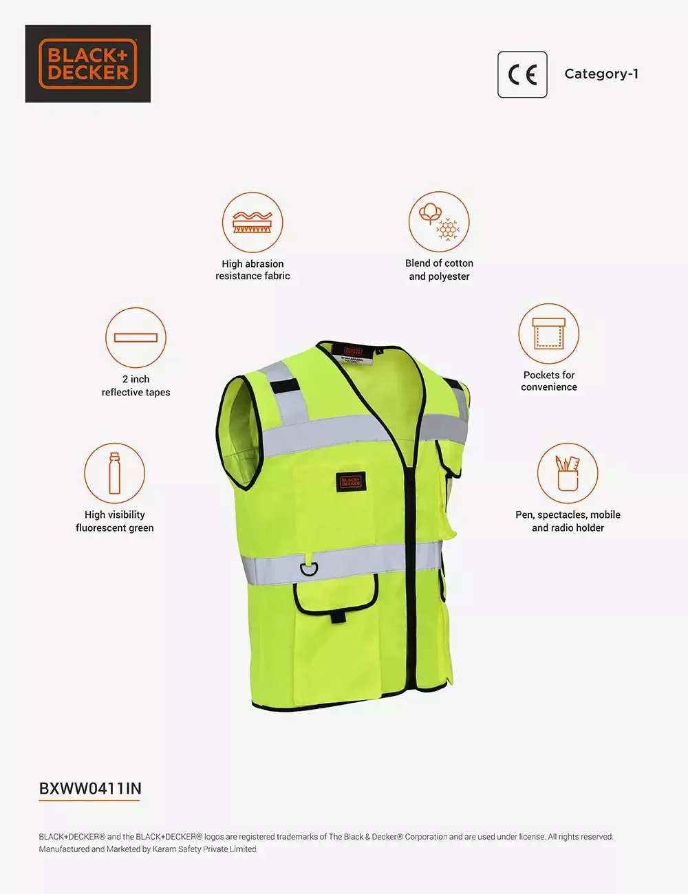 BLACK+DECKER Reflective Jacket, BXWW0411IN