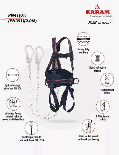 KARAM Rhino Harness PN41 with Work Positioning Belt and Forked Lanyard with PN131N