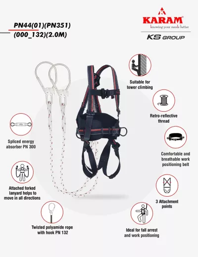 KARAM Rhino Harness PN44 with Forked Lanyard and Hook PN132