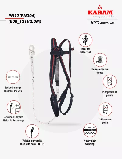 KARAM Rhino Harness PN12 with Energy Absorbing Twisted Rope Lanyard