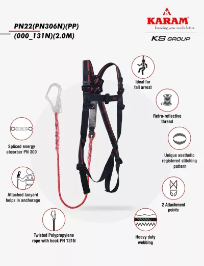 KARAM Rhino Harness PN22 with PN306N(PP) Energy Absorbing Twisted Rope Lanyard