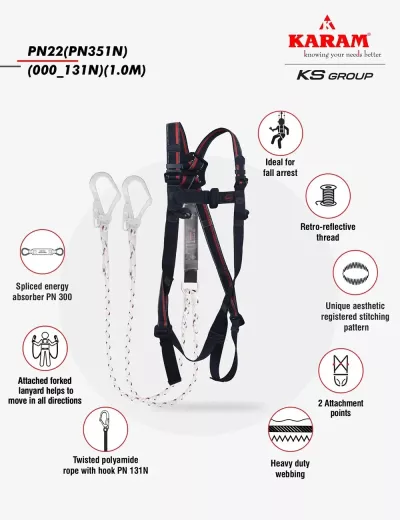 KARAM Rhino Harness PN22 PN351N Lanyard Forked Lanyards with Energy Absorber