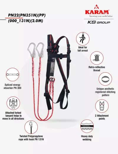 KARAM Rhino Harness PN22 with PN351N(PP) Energy Absorbing Twisted Rope Lanyard