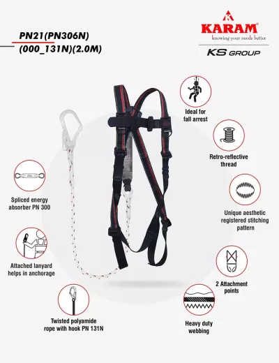 KARAM Rhino Harness PN21 with Energy Absorbing Twisted Rope Lanyard