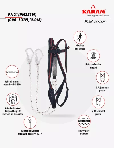KARAM Rhino Harness PN21 with PN351 Forked Lanyards with Energy Absorber Hook PN131N