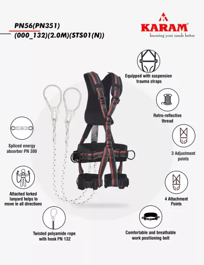 KARAM Rhino Harness PN56 with PN351 Forked Lanyards with Energy Absorber and STS, PN56(PN351)(000_132)(2.0M)(STS01(N))