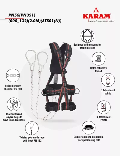 KARAM Rhino Harness PN56 with PN351 Forked Lanyards with Energy Absorber, PN56(PN351)(000_132)(2.0M)