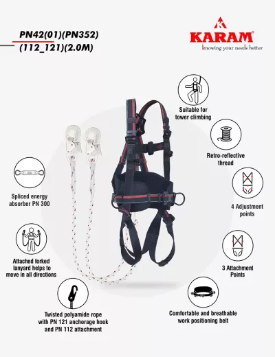 KARAM Rhino Harness PN42 with PN352 Forked Lanyards with Energy Absorber